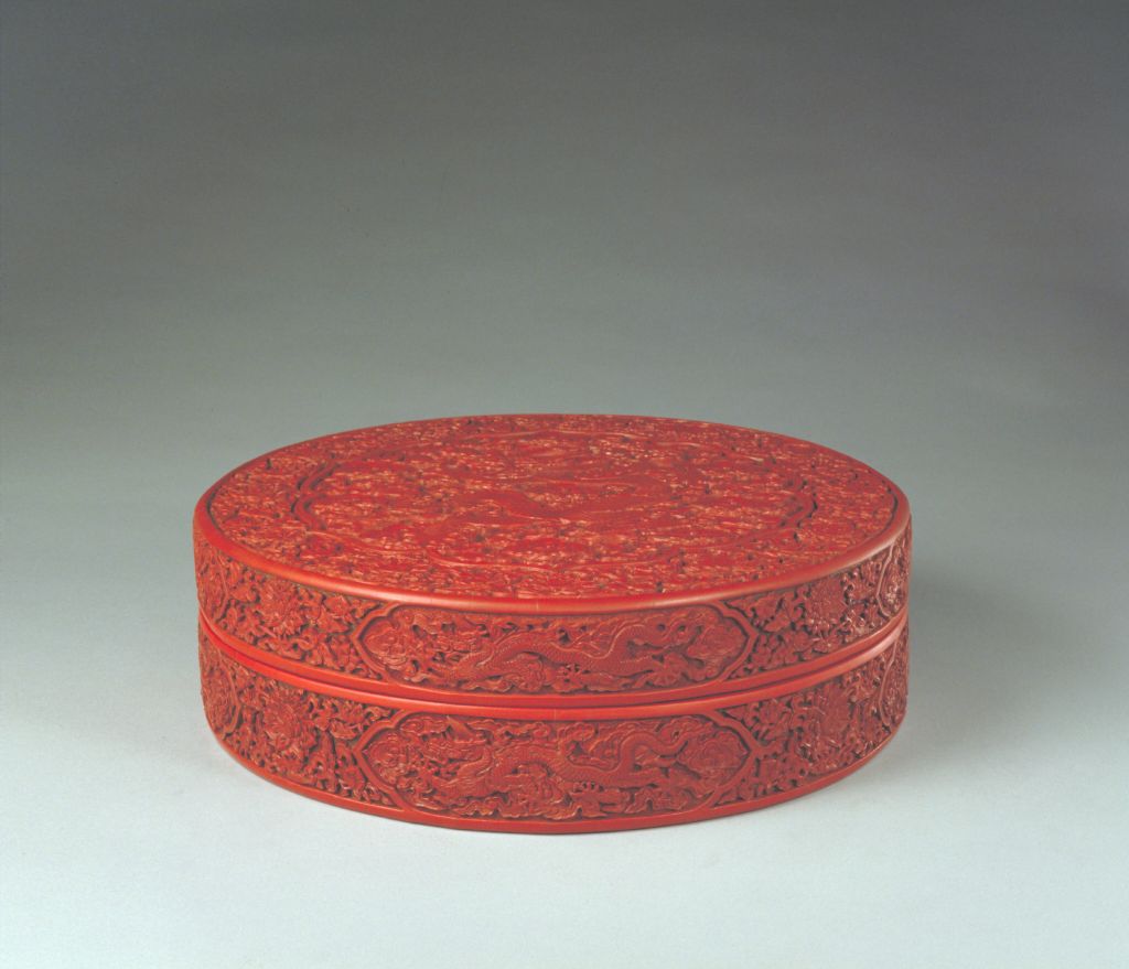 图片[2]-Carved red round box with nine dragons-China Archive